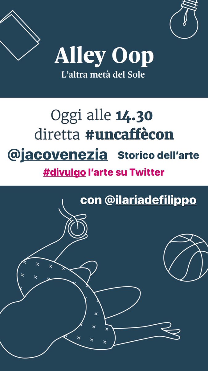 🔴 Oggi alle 14:30 sarò in diretta sul profilo Instagram di @AlleyOop24 per fare quattro chiacchiere con @JacopoVeneziani su arte, cultura e naturalmente sui #dueminutidievasione!
Vi aspetto qui 👉 instagram.com/alleyoop24