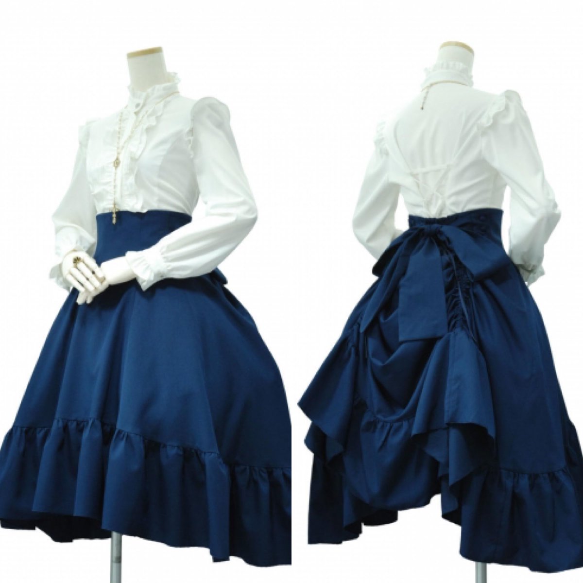 Atelier Pierrot Twitter पर Sheglit ハイウエストバッスルスカート ネイビー ブラック 後ろに縦に2本施されたリボンをたくし上げることでボリュームとドレープが生まれ バッスルシルエットにアレンジすることが可能 通販ページ T Co Zihhv8j66l