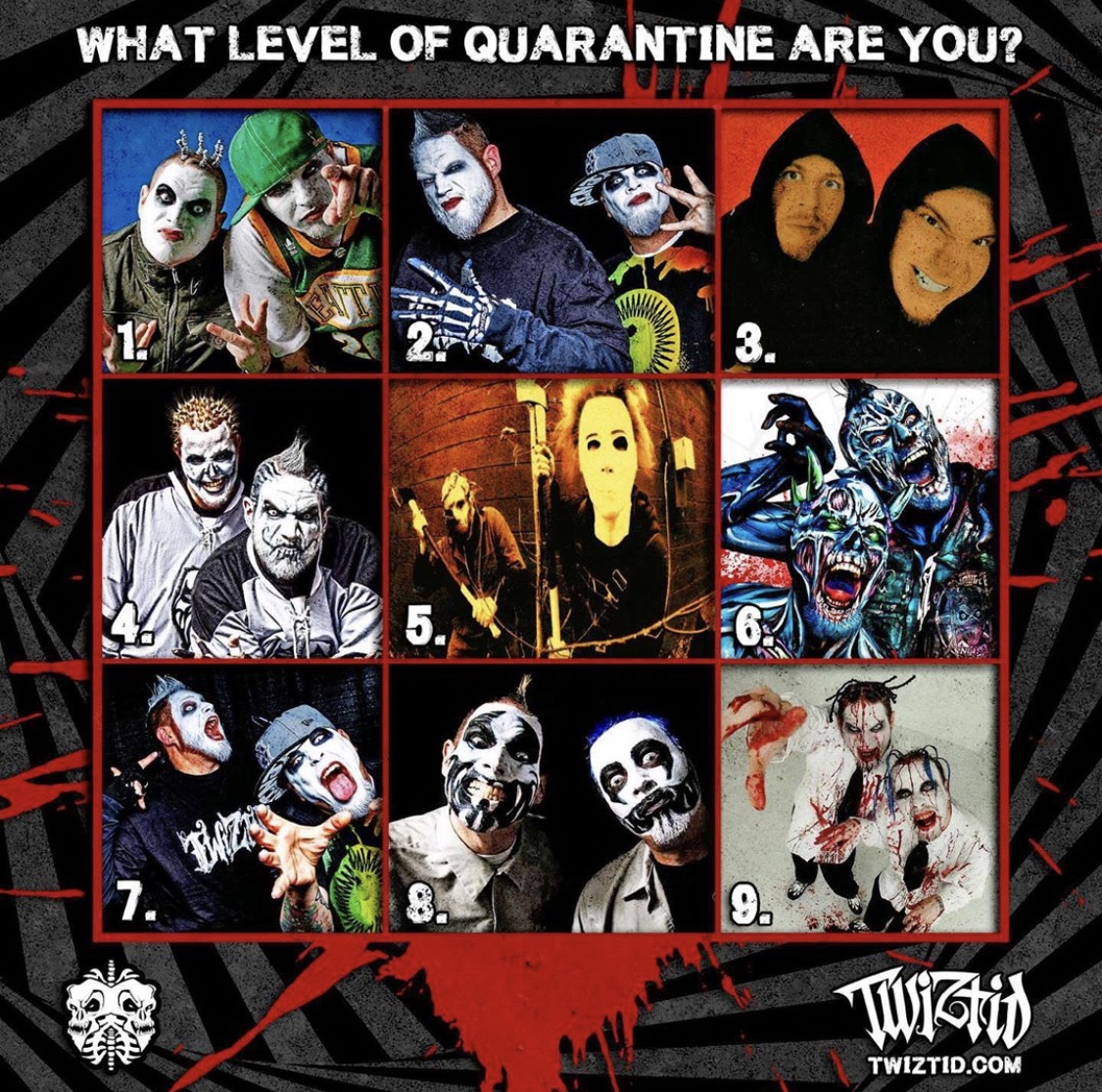 MajikNinjaAust's tweet photo. Absolutely LOVE this 💀
So two things...
1. Which one are you?
2. What are you doing to stay sane in these times of quarantine and lock down?
Let us know!!!
#MajikNinjaAustralia #Twiztid #DementedDuo #JamieMadrox #Monoxide #MNE2020 #Horror #MNA #SerialKillaz https://t.co/mjQhaAJ0YH