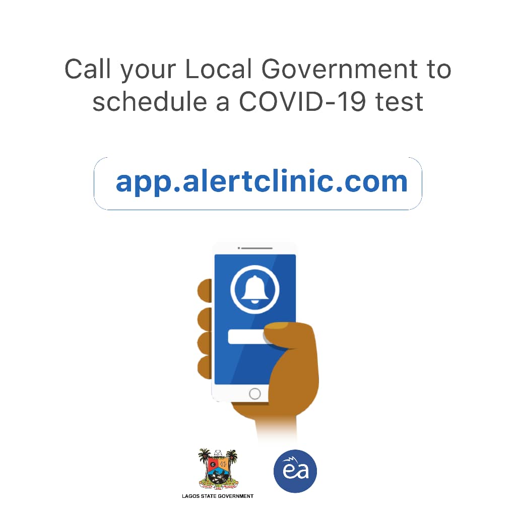 LSMOH's tweet photo. #COVID19Response has moved into communities. You can locate the Local Government TESTING CENTER closest to you through AlertClinic

visit https://t.co/5zbTdl9VnK

Request a TEST and choose where you are in Lagos.

Try it and share your feedback.

#StaySafe 
#LagosAgainstCOVID19 https://t.co/7CkIi6h3uC