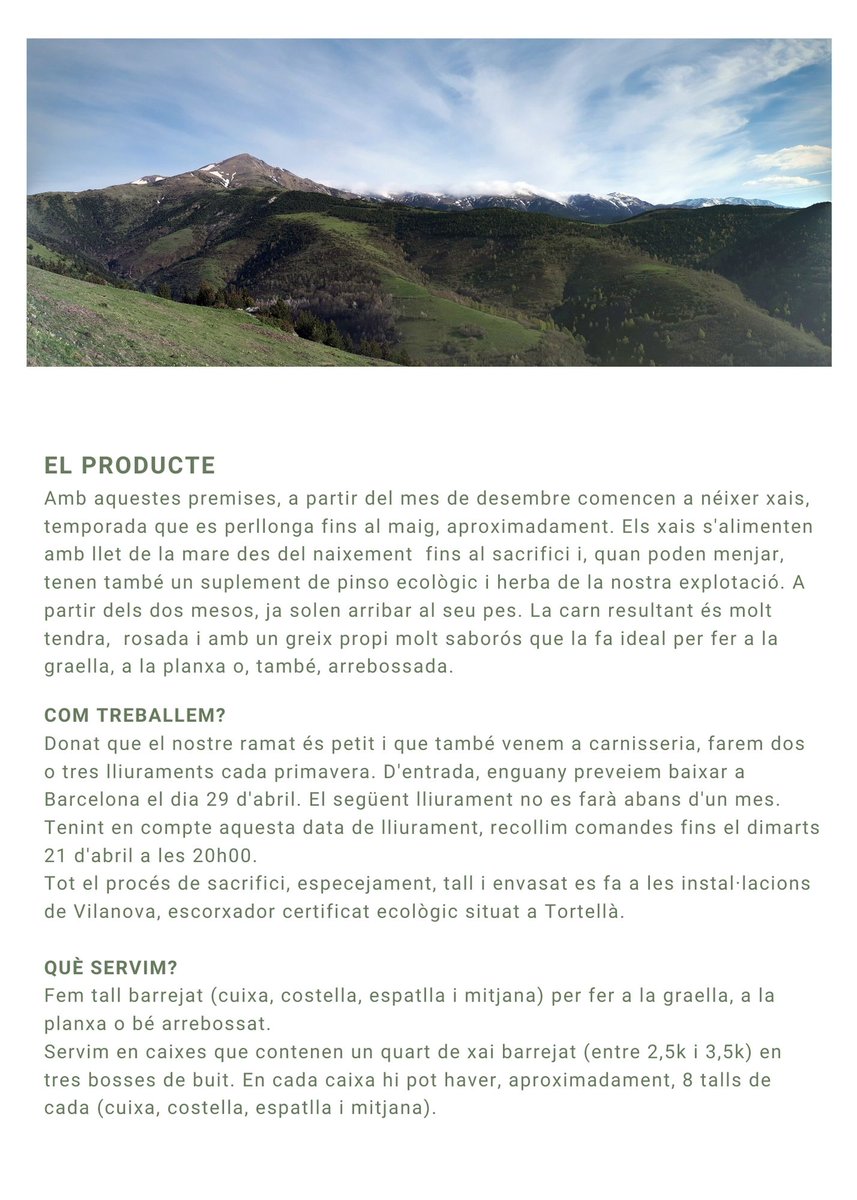 CANJORDI's tweet photo. Obrim línia de venda directa de xai ecològic del Pirineu. Si no pots venir a comprar-ne o a menjar-ne, te'l portem a casa (zona de Barcelona)! #xaieco #vendadirecta #consumresponsable #km0 #productedeproximitat https://t.co/9mH67tzmU3