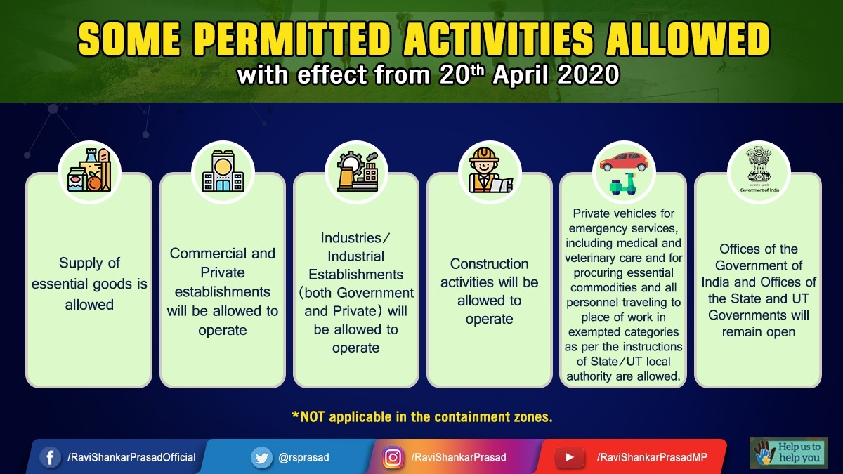 yespunjab's tweet photo. #India - #ActivitiesAllowed Effective April 20
#COVID #Coronavirus #Lockdown02 https://t.co/HdNyuMFvzW