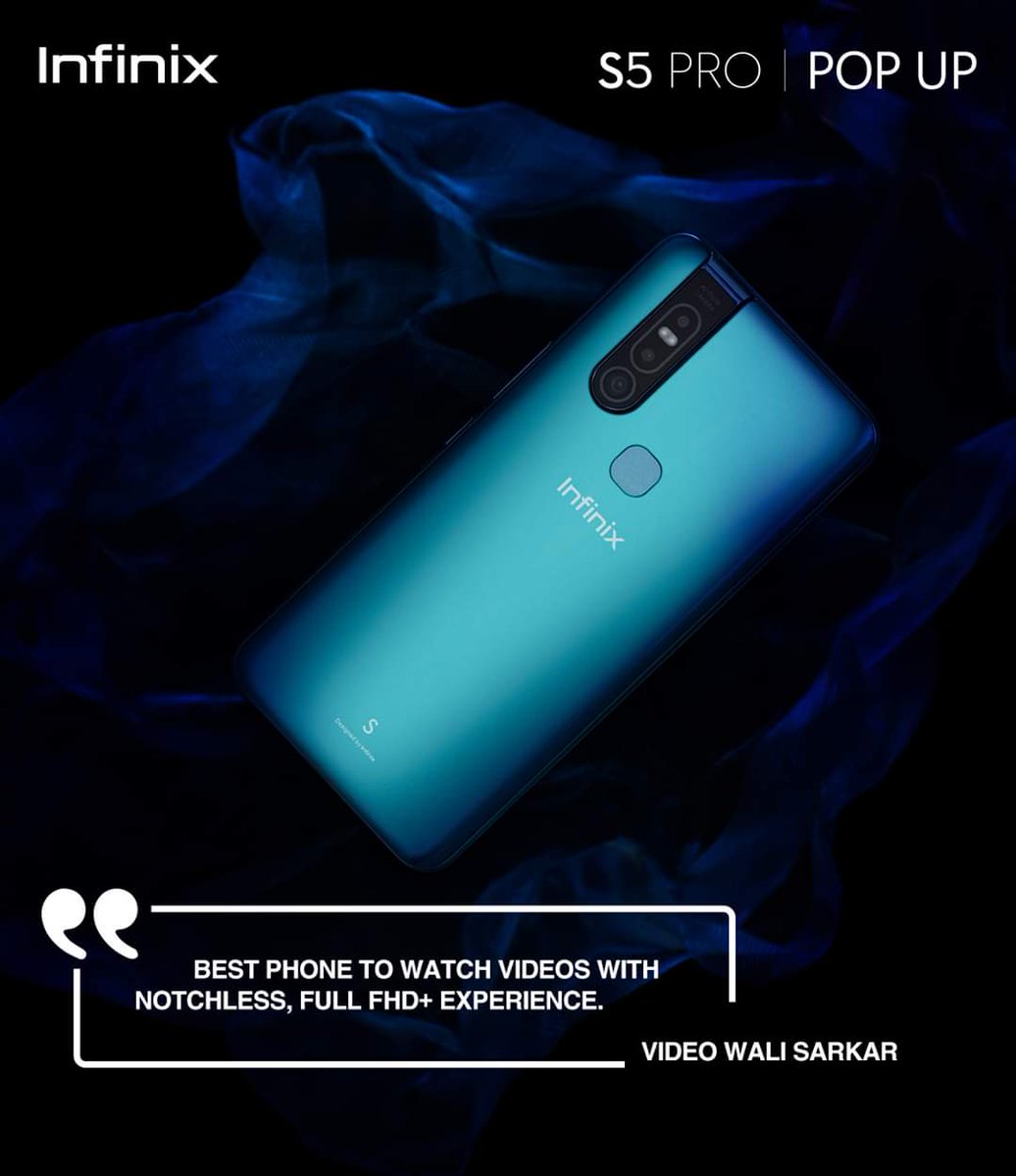 InfinixPakistan's tweet photo. #InfinixS5Pro provides you Full HD+ Notchless display. Best Full-screen phone in this price.
Watch Review of Infinix S5 Pro by #VideoWaliSarkar: https://t.co/9ogyxMj9UL
#S5ProPopUp #PictureClearHai #InfinixPakistan https://t.co/O2JETjwDjP