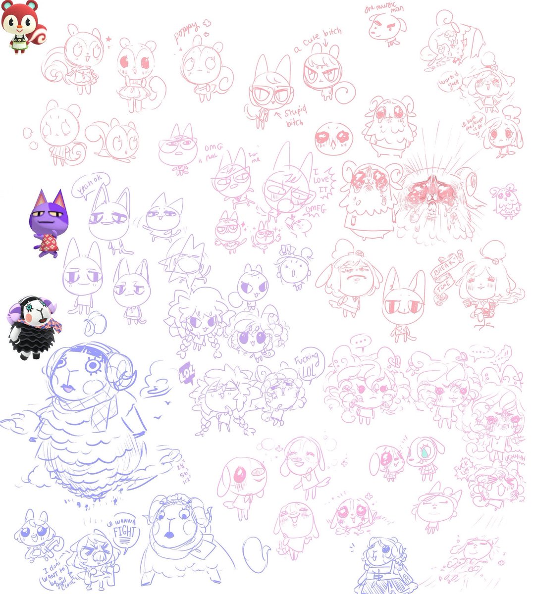 Doodles from the stream!! A lot of animal crossing from memory ?✨
It's also been so long since I just let myself do stupid expressions... too long. I must bring them back.
#animalcrossing #sketchdump