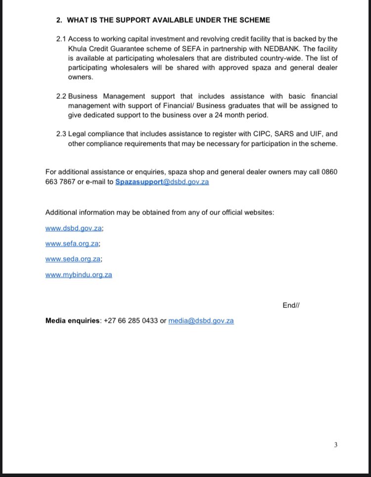 The Department of Small Business Development <a href="/DSBD_SA/">Department of Small Business Development</a> announced the guidelines for participation in the Spaza shops and general dealers support scheme in partnership with Nedbank which opened on Saturday, 18 April 2020 #Covid19inSA #StayHomeSaveLives