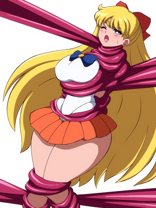 スライムに身体を締め付けられるセーラーヴィーナス 