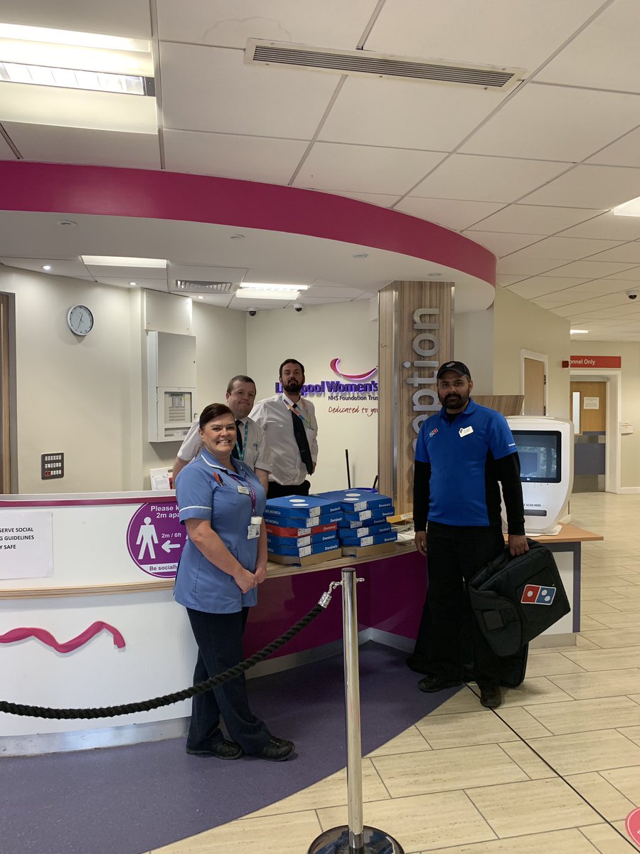 Big thank you to <a href="/Dominos_UK/">Domino's Pizza UK</a> from the staff <a href="/LiverpoolWomens/">Liverpool Women's University Hospital</a> Today’s delivery went down a treat 🍕 Your daily delivery of kindness(and tasty pizza) is really appreciated during times like this ❤️