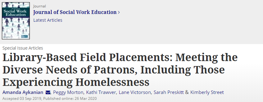 NYUSilver's tweet image. #SocialWorkers: kick off #NationalLibraryWeek by reading the paper Clin Assoc Prof Peggy Morton co-authored on the impact of library-based field placements on low-income &amp;amp; homeless patrons, incl the example of our collaboration w/@nypl. #LibrarySocialWork tandfonline.com/eprint/T8ZZ5YW…