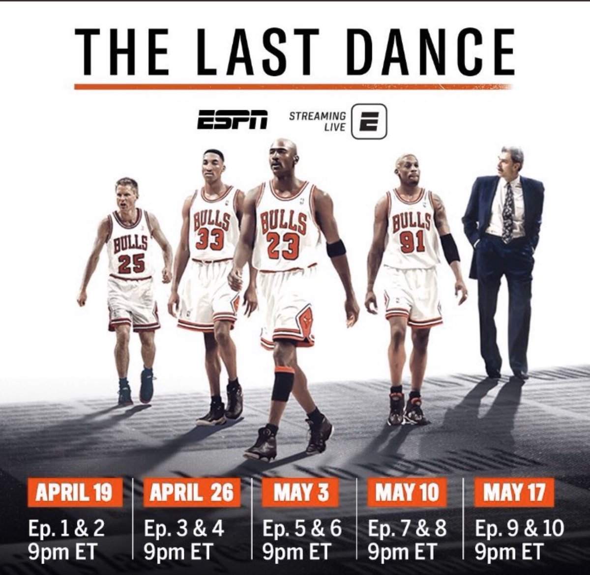 Buccigross's tweet photo. Feels like a Game Night Again...ESPN 9pm eastern tonight. (8 in Chicago, 7 in Salt Lake, 6 in LA) #TheLastDance https://t.co/DUOftzcdDQ