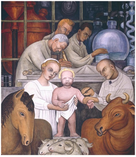 The 1932 mural "La Vaccination", a work by the great mexican artist Diego #Rivera commissioned by the #Ford family, located in Detroit, celebrates medical science with a composition reminiscent of the 'presepe' with a #nurse in place of the #Madonna.
#histmed #art #VaccinesWork