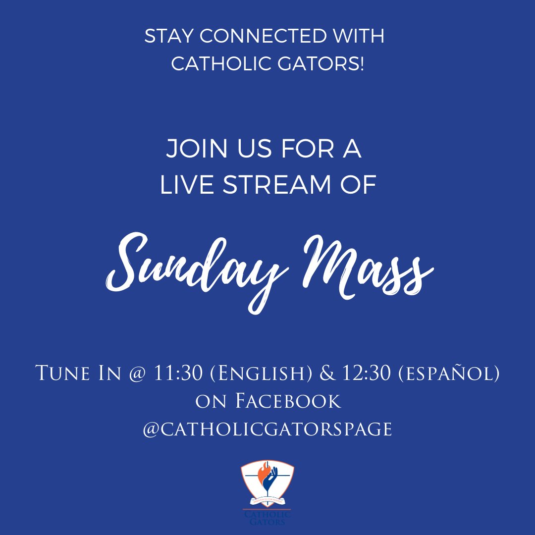 CatholicGators's tweet photo. It’s Divine Mercy Sunday! Join us for Mass live streamed on Facebook at 11:30 in English and 12:30 en español. Please also let us know if you have any suggestions on how we can better minister to you online during this time by filling out a survey: https://t.co/KLldZDnXK5 https://t.co/7FRUq9oL2i
