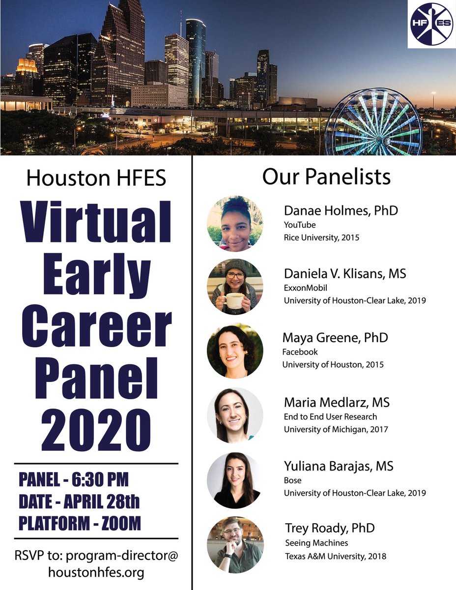 April 28, 6:30 CT, RSVP to Program-director@houstonhfes.org. Early Career Panelists discuss internships, education, lessons learned, conferences, skills, what they wish they knew.