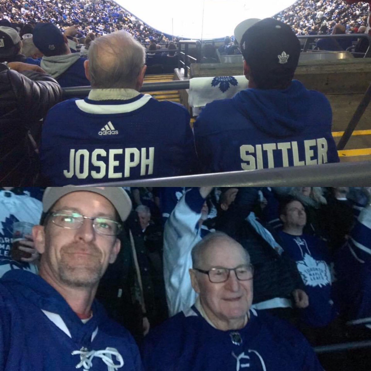 Tobinatorx's tweet photo. #TML4Life......1 year ago, I took my dad to a playoff game, he’s seen FAR more Cup victories than myself! 😂💙 https://t.co/lh7regEfOH