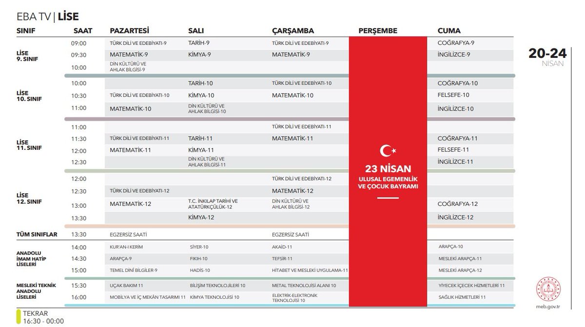 20-24 Nisan 2020 #TRTEBATV Yayın Akışı #tatildegiluzaktanegitim #EvdeKalTurkiye