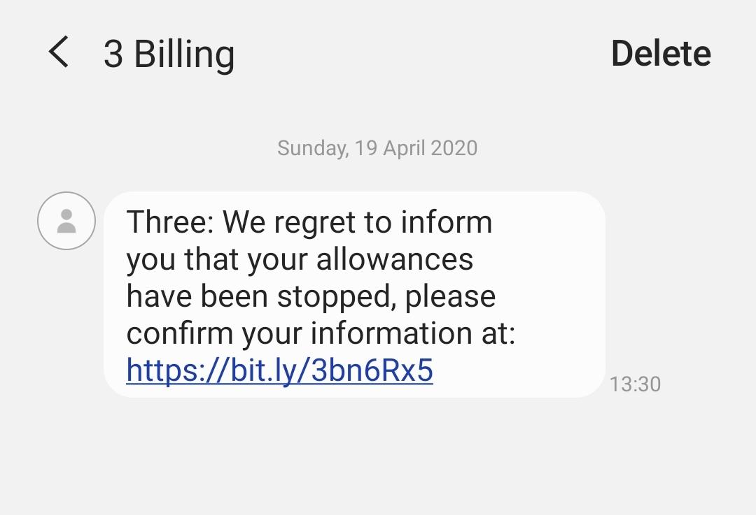 Jax1263's tweet photo. @ThreeUK @ThreeUKSupport some dodgy messages going around! https://t.co/t05svxfuED