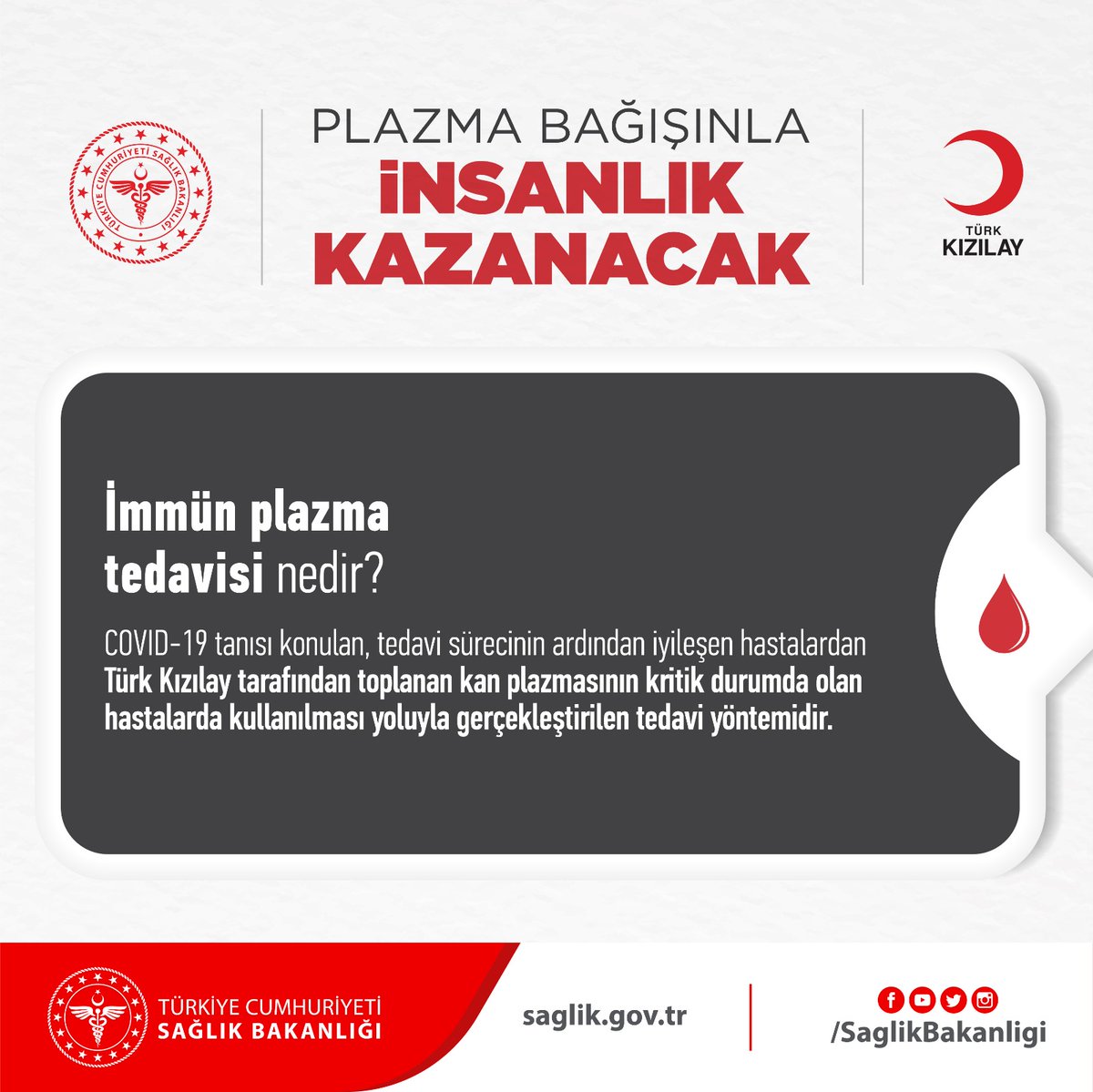 saglikbakanligi's tweet photo. İMMÜN PLAZMA TEDAVİSİ
- Nedir?
- Kimler bağışta bulunabilir?
- Risk var mıdır?
- Ücretli midir?
- Bağış ve transfer süreci nasıl işler?

İmmün plazma tedavisi hakkında bilinmesi gerekenler 👇 https://t.co/H1Ec1P3c63