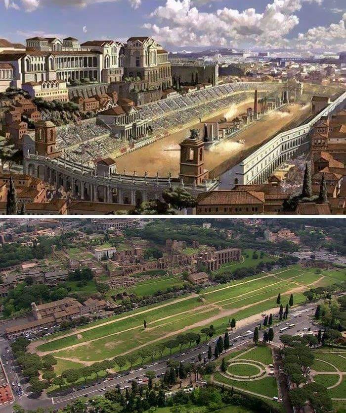 romanhistory1's tweet photo. Circus Maximus in Rome now and then https://t.co/6iUSHdE2g2