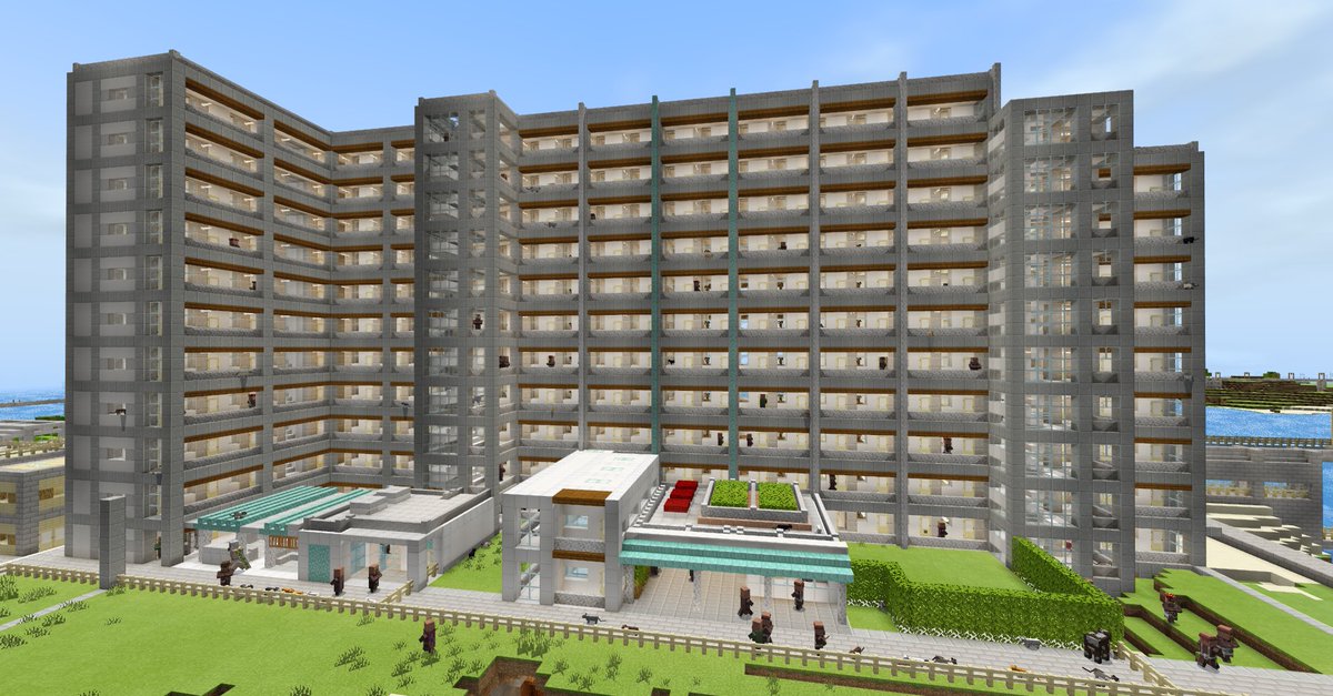 6g Creator W 夜投稿 マンション製作 大型マンションを製作しました 2つの入口 トタン屋根の駐輪場などを設置しました 約290世帯580人の居住が可能です 階段を外側に設置したことで立体感が出ました Minecraft建築コミュ マイクラ