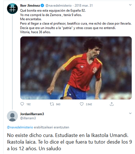 Nunca es tarde para recordar el #zasca a Iker Jiménez por sus historietas de curas abertzales represores en la ikastola.