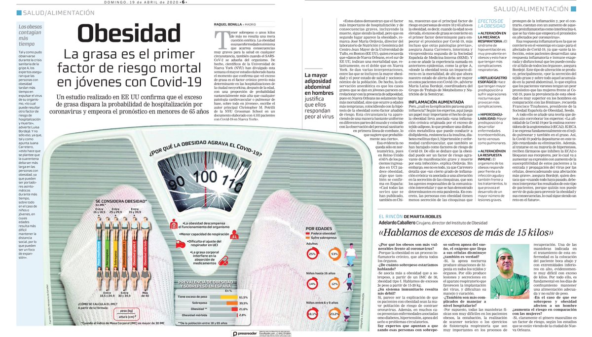 Sociedad_SEMI's tweet photo. 🩺La Dra. Juana Carretero @CarreteroJuani, vicepresidenta segunda de @Sociedad_SEMI, explica hoy en @LaRazon_es🗞️(suplemento en #papel "#ATuSalud"❤️) por qué la #obesidad es un factor de #riesgo en #COVID19⤵️
#SEMItuit @Diabetes_SEMI 
¡Gracias @raquelbonilla12! @SergioAlonsoPue😉 https://t.co/bg1yP1o2x5