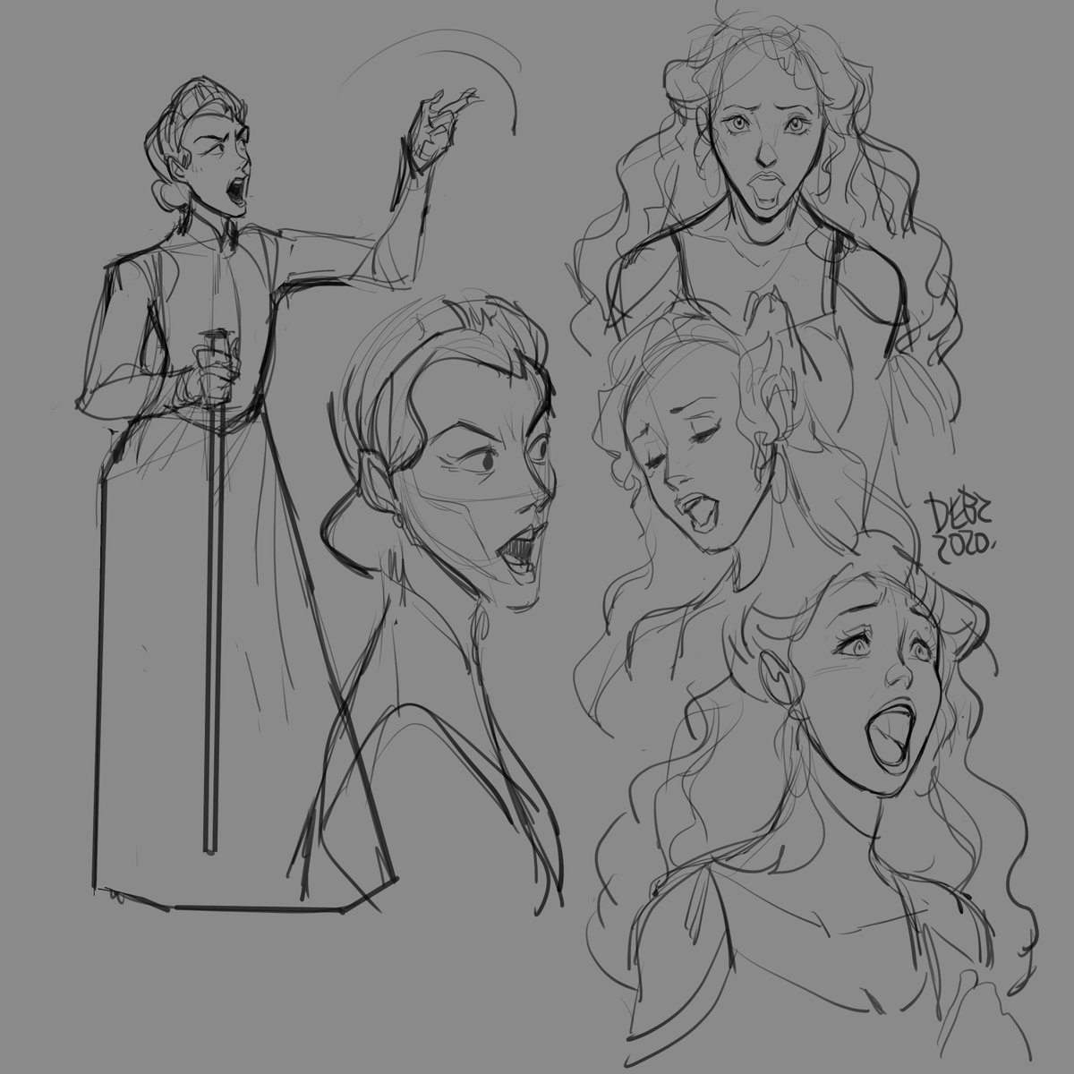 More studies! I watched the musical another time, this time pausing and repeating scenes to capture expressions and particular movement #phantomoftheopera 