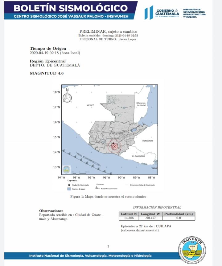 TN23NOTICIAS's tweet photo. Información oficial: A las 02:18 horas se registró un sismo de magnitud 4.6, región epicentral: departamento de Guatemala.

Vía: @insivumehgt https://t.co/D18eVtOWDw