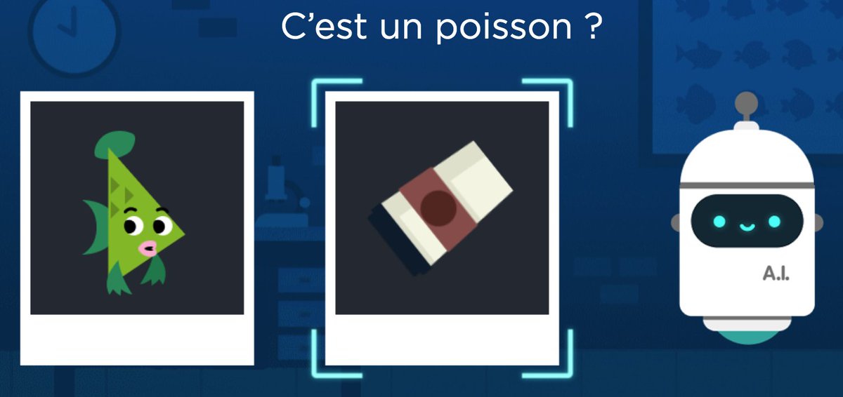 Niveau  : Pour comprendre comment ça se passe dans les grandes lignes avec des exercices ludiques, vous pouvez nettoyer l'océan  avec  @codeorg ( https://studio.code.org/s/oceans ) ou bien entrainer une machine à reconnaitre des chats avec  #ClassCodeIAI ( https://pixees.fr/classcodeiai/app/tuto1/) [2/5]