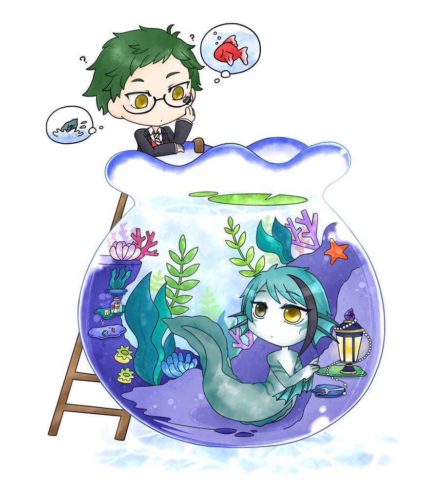 ツイステ 金魚鉢の人魚 梯子から中を覗き込んでも水草が見えるだけだが時折 水面を叩くよ 花篝 Twst垢のイラスト ツイステ 金魚鉢の人魚 梯子から中を覗き込んでも水草が見えるだけだが時折 水面を叩くよ 花篝 Twst垢のイラスト