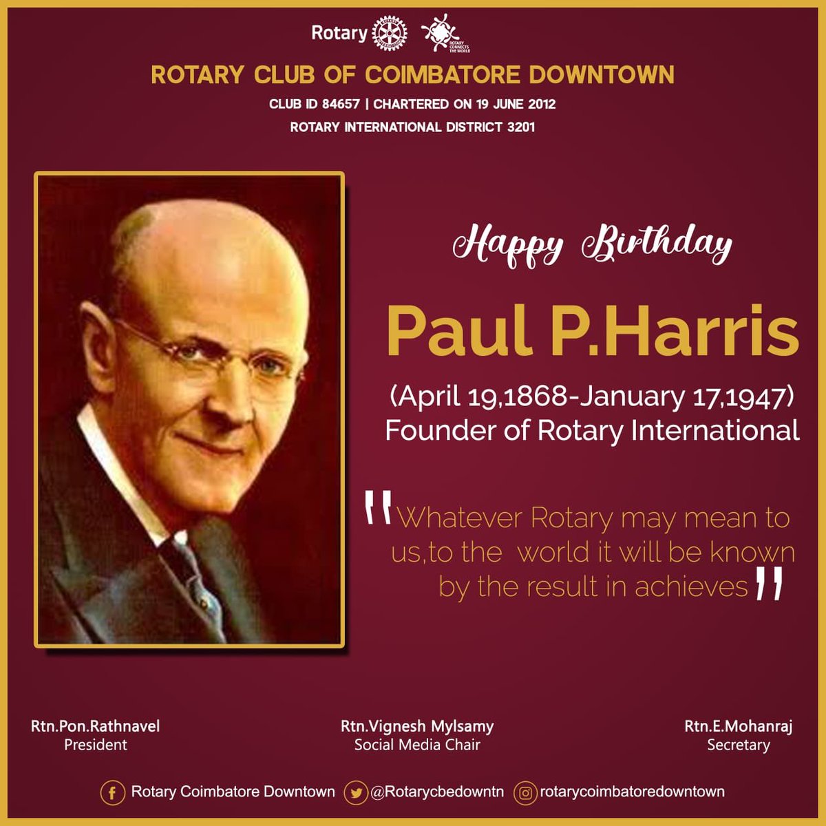 Rotarycbedowntn's tweet photo. Celebrating birthday #rotary #international #birthday #founder  @Rotary https://t.co/Jbtka6gx7n