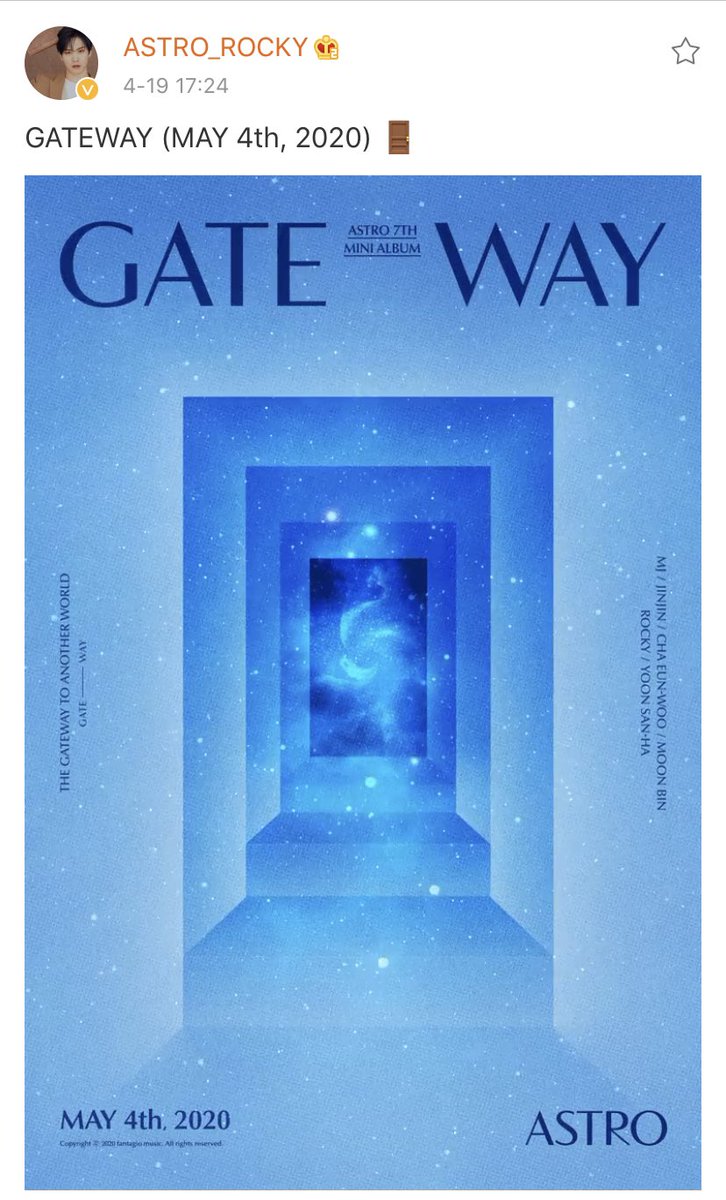 astrofireworks_'s tweet photo. 200419 ASTRO Rocky Weibo 

GATEWAY (MAY 4th, 2020) 🚪

⇢ [ #ASTRO | #라키 | #朴敏赫 ] https://t.co/wTQI5WKifj