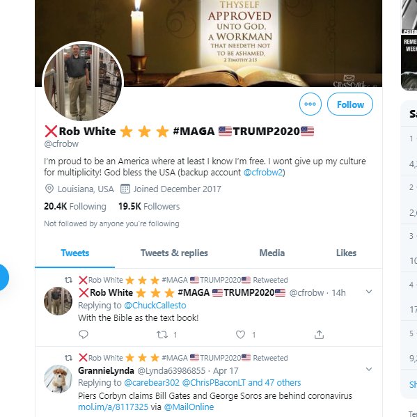 4/ If we examine the accounts, henryrow2, vicksiern, davidf4444, cfrobw, dmshockley . As you can see, almost all seem to MAGA accounts and pro-Trump. You don't have to look far to see conspiracies.... (see next tweet)  #COVID19