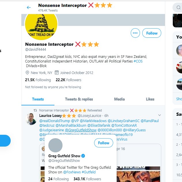 4/ If we examine the accounts, henryrow2, vicksiern, davidf4444, cfrobw, dmshockley . As you can see, almost all seem to MAGA accounts and pro-Trump. You don't have to look far to see conspiracies.... (see next tweet)  #COVID19