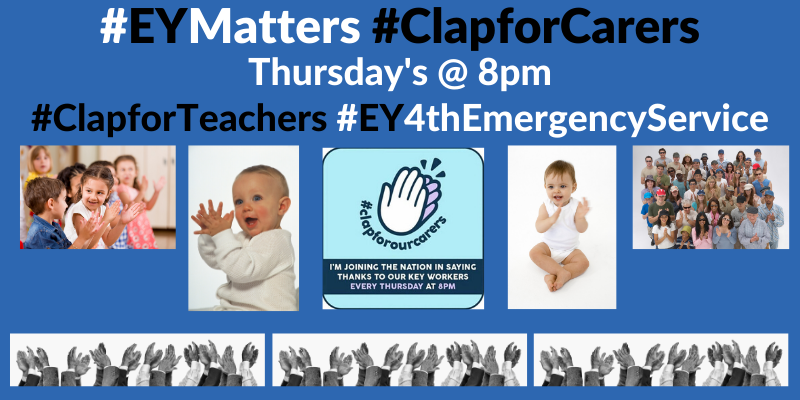 EY_Matters's tweet photo. #ClapforCarers #ClapforEY #ClapforTeachers #ClapforKeyWorkers Thursday's at 8pm. This is something I wouldn't miss, but I always have a special round of applause for those working in the #earlyyears sector #EY4thEmergencyService #EYMatters #EYTalking #EYShare https://t.co/4fj5JeHDu0