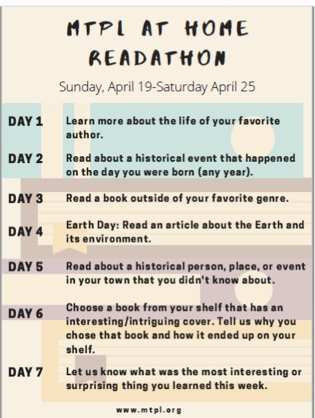 MTPL @ Home Readathon Challenge-Day 1 
Learn more about the life of your favorite author. Check our database, Bloom’s Literature &amp; Novelist for interesting facts about your favorite authors &amp; their works. Be sure &amp; let us know what you found!
#LibrariesStrong #NationalLibraryWeek