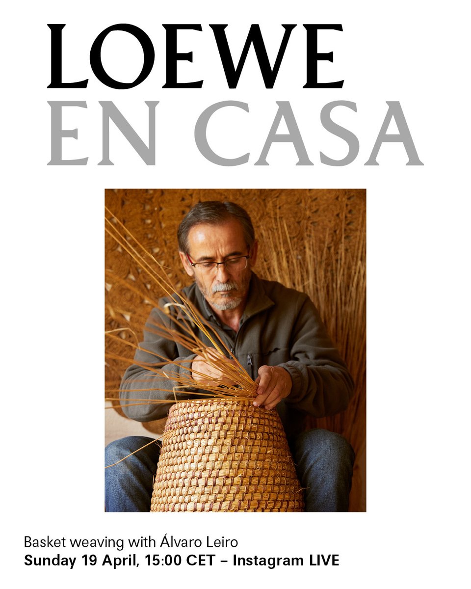 LoeweOfficial's tweet photo. As part of 'LOEWE EN CASA' - a series of online events and workshops to enjoy while you #StayAtHome - artisan Álvaro Leiro will be holding a live weaving demonstration in Spanish on LOEWE’s Instagram.
Sunday 19 April, 15:00 CET - Instagram LIVE
#LOEWE #StayHome #LOEWEprojects https://t.co/QrIaLzQAoe