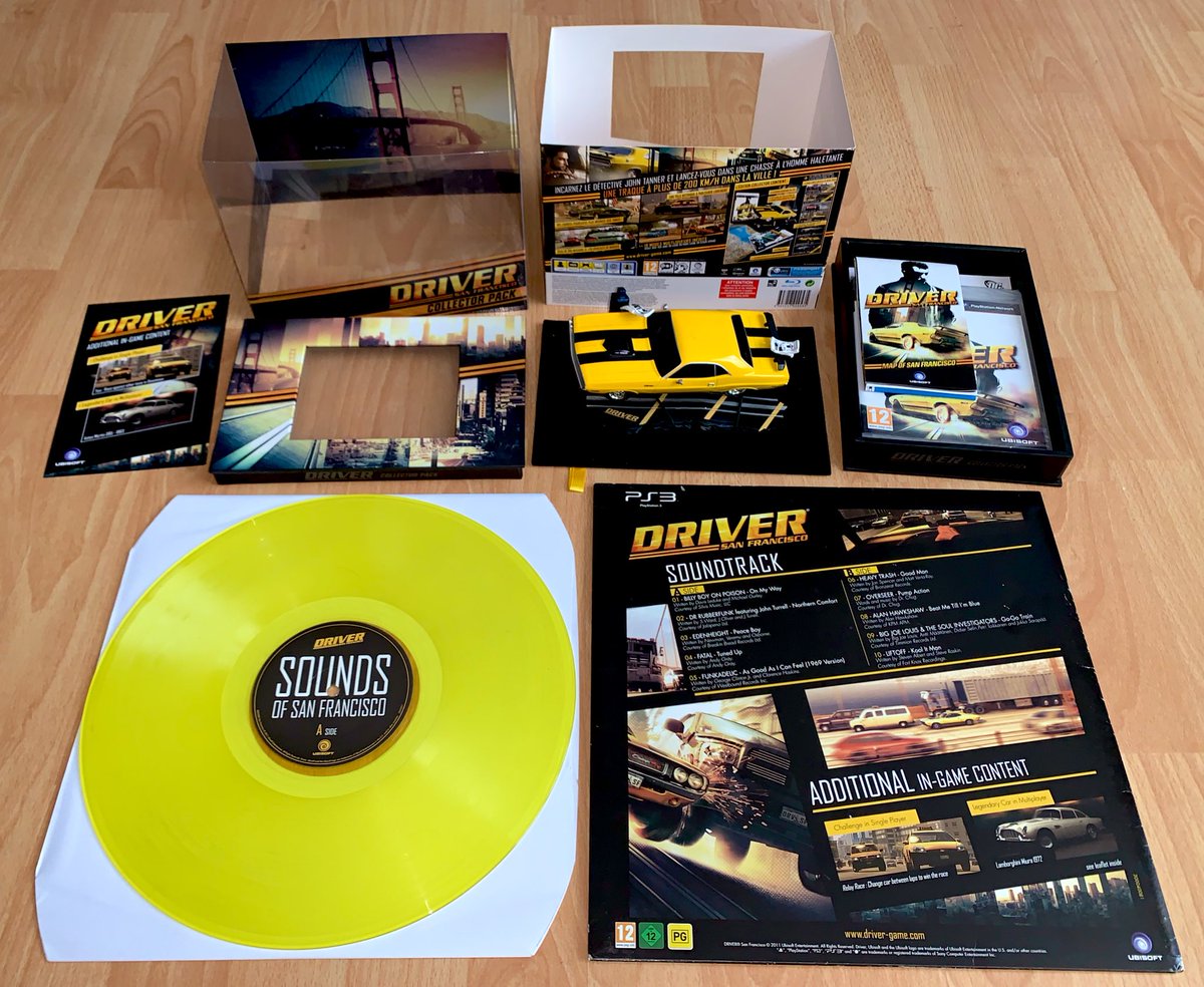 Driver: San Francisco (PS3, 2011) Édition collector et vinyle offert en bonus de précommande pour un jeu pas mal sous-estimé, sur lequel j’avais passé un très bon moment (y compris en ligne, c’est dire !).J’espère toujours revoir cette sympathique série de retour un jour :(