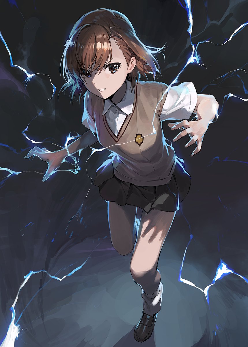 misaka mikoto 1girl electrokinesis electricity solo tokiwadai school uniform brown hair school uniform  illustration images