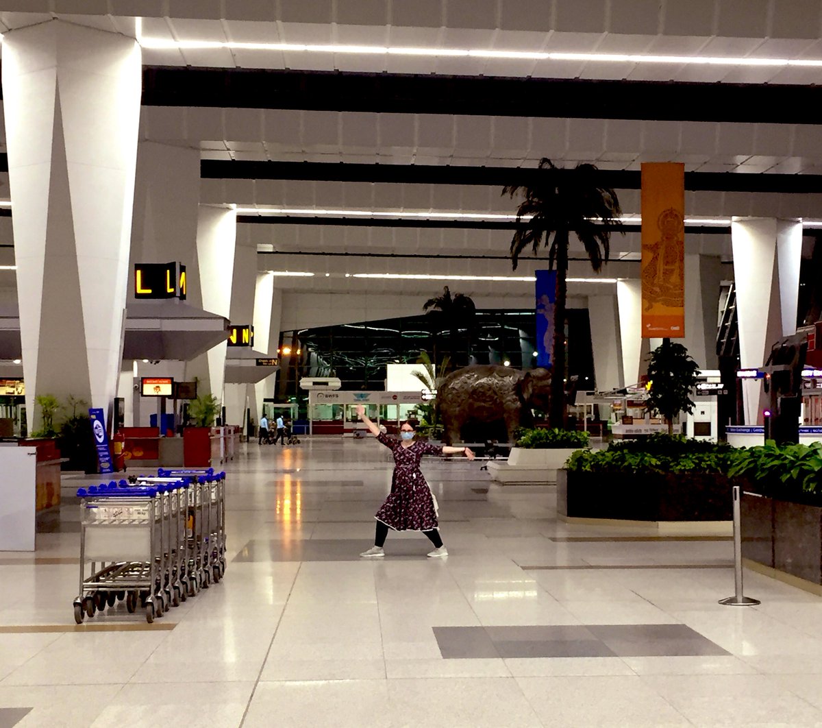 DovileLazdinyte's tweet photo. My mum took this pic of me in an empty New Delhi airport. I was so happy that I will be back in Europe. But it wasn’t that easy at all! We weren’t allowed to get on the plane! If you want to know how we got out from India check the YOUTUBE link: https://t.co/6do6iCqUwh https://t.co/BC05r6TkCm