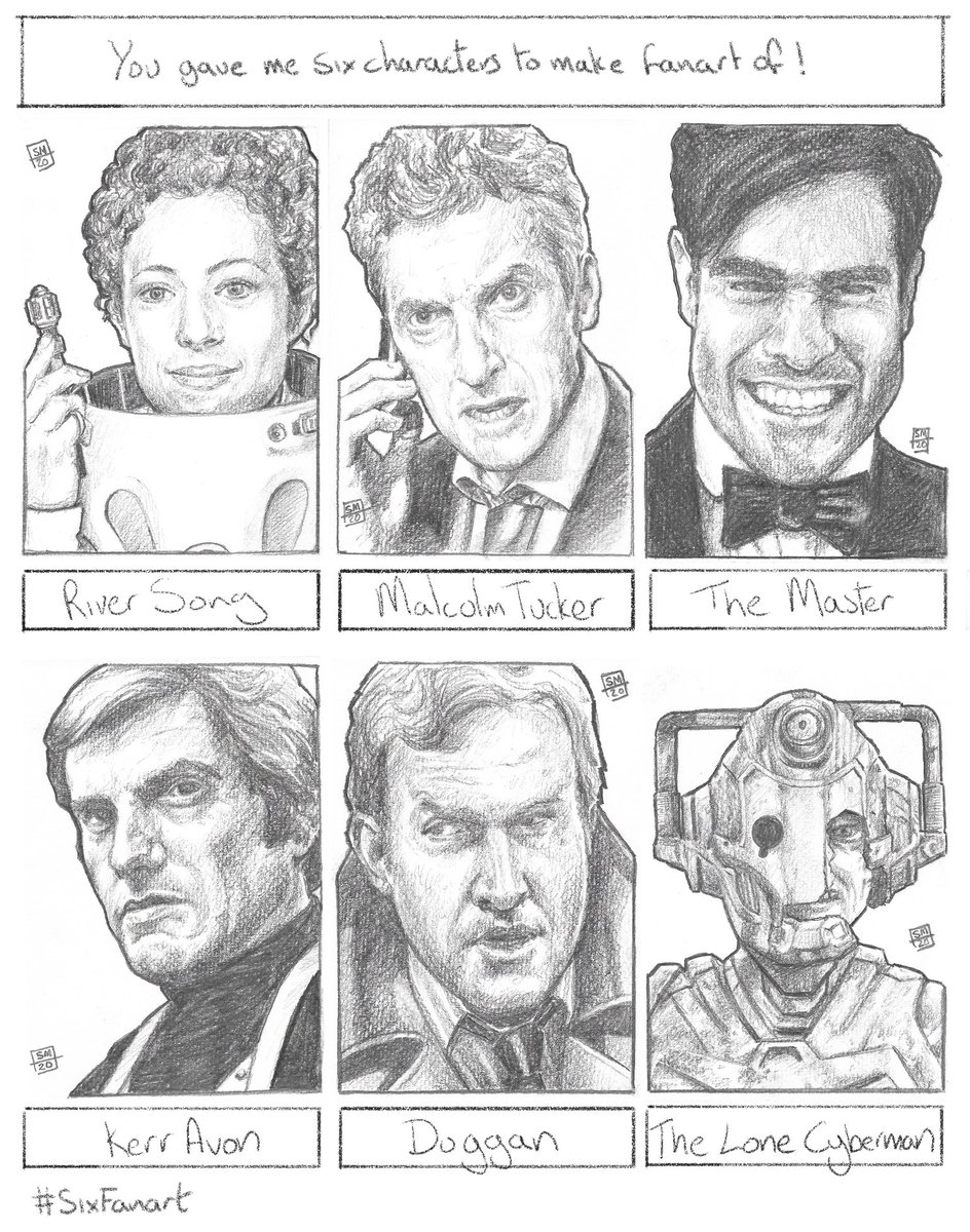 _Art_By_Steve_'s tweet photo. Ok, here are all 6 of my #SixFanartsChallenge . Thanks for the suggestions and thanks for all the likes and comments ❤
#RiverSong #MalcolmTucker #TheMaster #KerrAvon #Duggan #TheLoneCyberman #DoctorWho #Blakes7 #PencilArt #Postcarddrawings #PencilDrawing #FanArt #SixFanart https://t.co/Y84sKk9luX