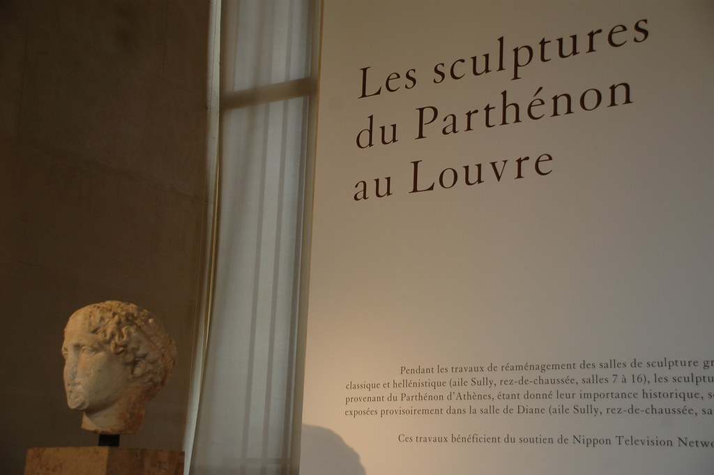 VardasGeorge's tweet photo. In the #Louvre in #Paris marble fragments of the #Parthenon Sculptures taken by the French from #Athens include the sublime procession of the Ergastines, a male head from the north #frieze and a centaur and lapith in mortal combat from a #metope #MuseumsUnlocked @profdanhicks https://t.co/pXbjvUHgQ9