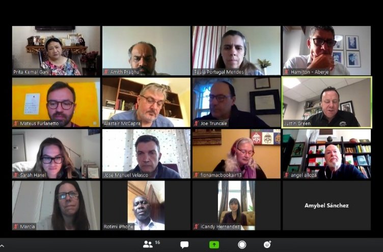 amithpr's tweet photo. Since we can't be in Lisbon today, the 16 of us on the board of the @Global_Alliance attended our once in six months meeting via zoom and now another 60 people have joined the annual general body meeting online on a global conference call. 
People from every continent. https://t.co/vi17JiAPzr