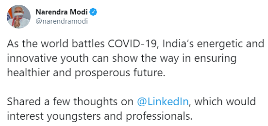 1stIndiaNews's tweet photo. #Delhi : युवाओं को पीएम @narendramodi का संदेश
कहा-''युवा दिखा सकते हैं रास्ता, कोरोना से जंग में युवाओं का रोल अहम, 3 मई तक सभी लॉकडाउन का पालने करें, जो जहां है,वहीं रहे,सुरक्षित रहे"
#Covid_19 #CoronaVirus #COVID19Pandemic #Loockdown2
watch Live: https://t.co/2H8RkXHxZj https://t.co/9aBZ3WcLLe
