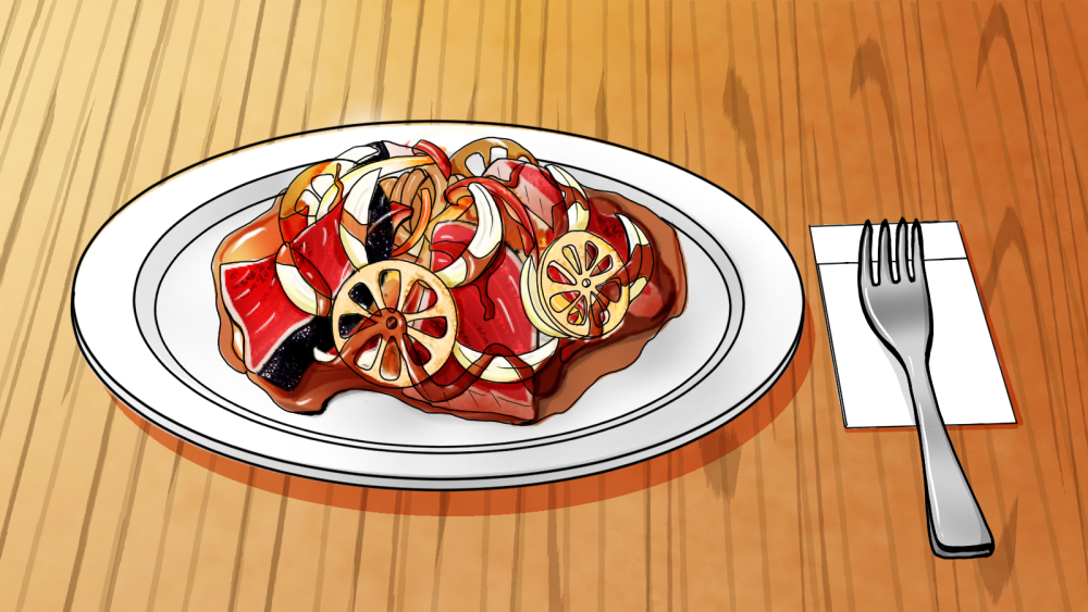 おにがし イラスト お話し 反応垢 大変お待たせいたしました こちら カツオと野菜のマリネ になります ごゆっくりどうぞ アンケート 料理 食べ物 イラスト 前菜 オードブル 背景 素材 イラスト 食べ物 料理 無料配布 無料 マリネ