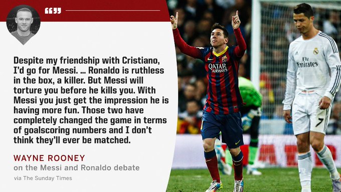 Wayne Rooney chooses the best player between Cristiano Ronaldo and Lionel Messi