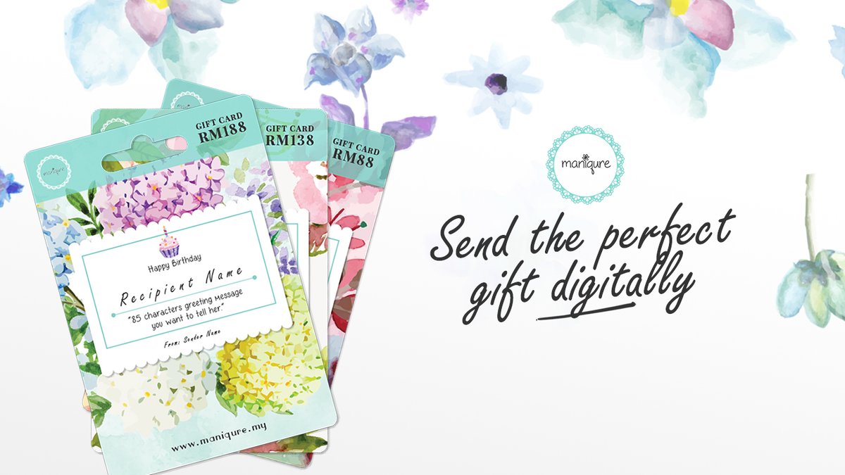 maniquremy's tweet photo. Send the perfect gift digitally! Celebrate her birthday, mother day or wedding with our nail salon e-gift card. We'll send to her within a day through email ❤ She can do any services, any time before 31 Dec. Buy now https://t.co/1JJ7ugloWM

#dressupyournails #maniquremy https://t.co/nURLHP4tWA