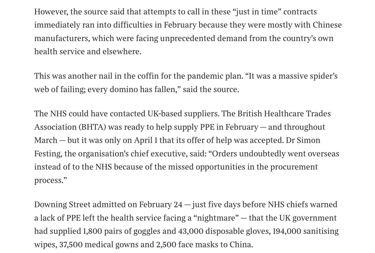 Devastating details in today’s  @thesundaytimes about the UK state’s failings around protective equipment for frontline medics  https://www.thetimes.co.uk/article/coronavirus-38-days-when-britain-sleepwalked-into-disaster-hq3b9tlgh