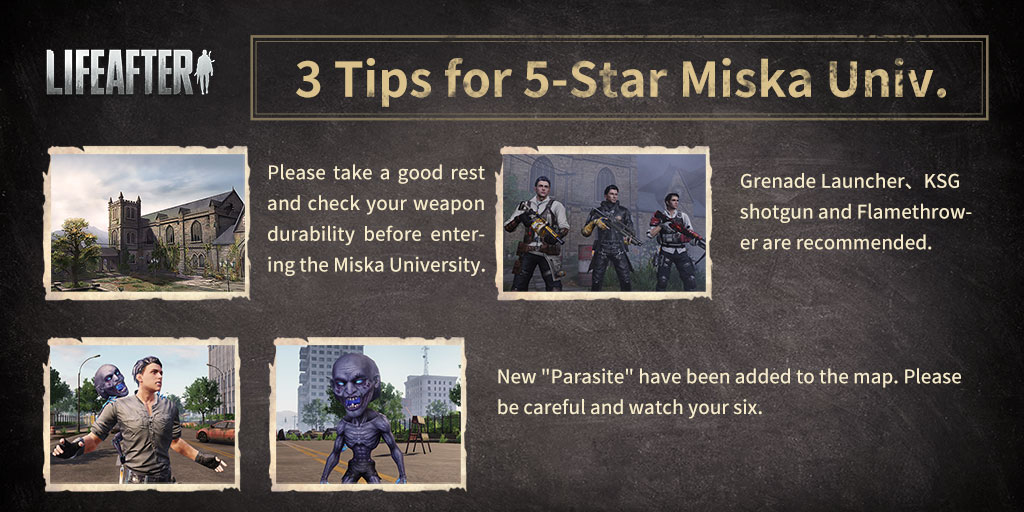 LifeAfter_en's tweet photo. #Lifeafter
#LifeAfterTips
#5StarMiskaUniv
Radio 101 just brought you three tips about how to pass the 5-star Miska University mission! Who is your best teammate? @ them and challenge this mission together! https://t.co/eRpekbSWSY
