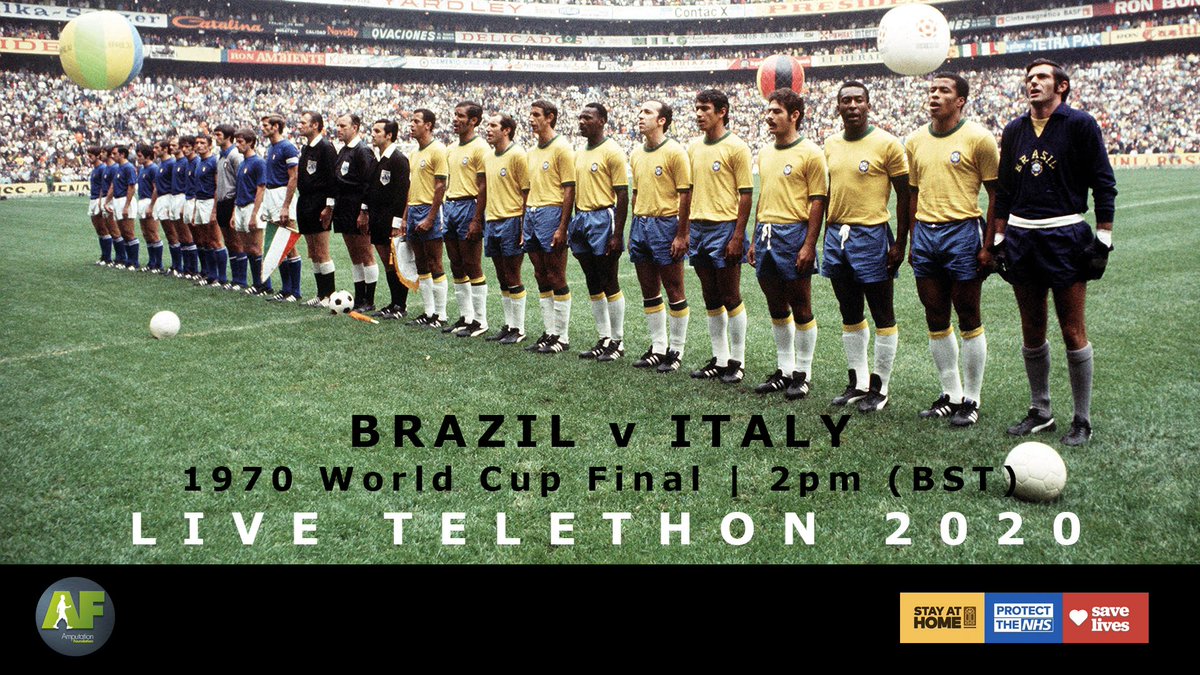 Missing your #football fix? Today at 2pm on our #LiveLockdownTelethon, we're showing the classic 1970 World Cup Final between Brazil & Italy: youtube.com/watch?v=e2Wv96…