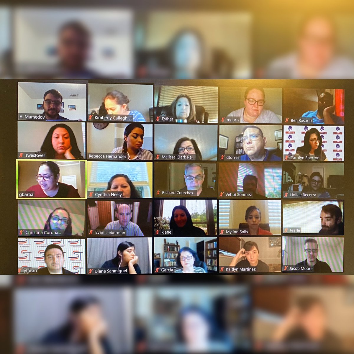 SSTmaincampus's tweet photo. SST San Antonio faculty has reunited for our virtual staff meeting. And we all miss our students! Stay Safe and Healthy SST Stallions! We hope to see you soon! #sstsanantonio #sststallions #StayHome https://t.co/HSu0eb2KVx