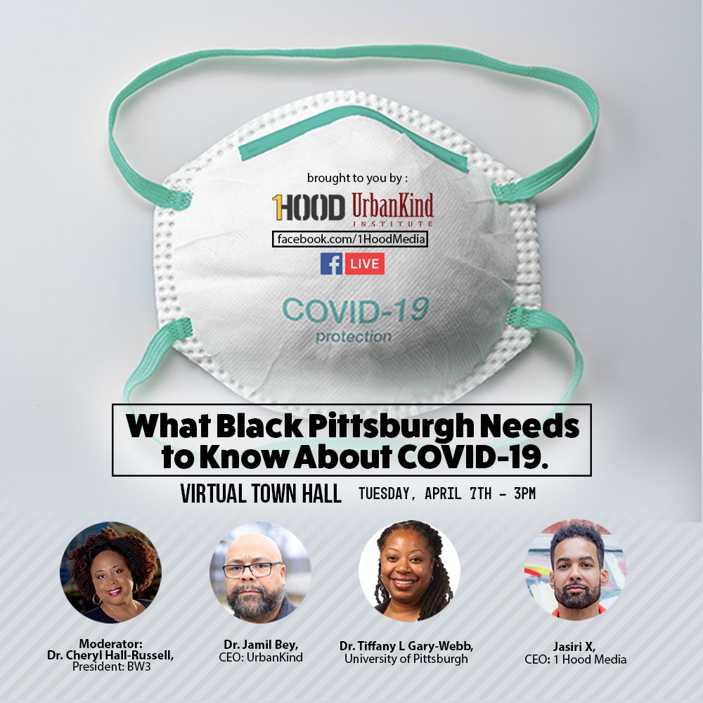 jasiri_x's tweet photo. Please join us for, "What Black Pittsburgh Needs to Know About COVID-19" a Virtual Town Hall today at 3pm at https://t.co/BxuszR7Sav #townhalltuesdays https://t.co/xhYJeUCNCh
